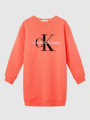 Neon Monogram Sweatshirt Dress Fiery Coral / 10