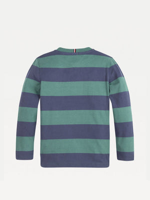 Stripy Heritage Logo Tee L/S Green Stripe / Navy / 10