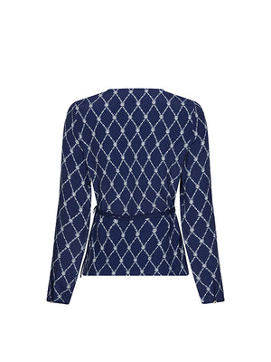 Leonora Wrap Blouse Ls THC MONOGRAM PRT / BLUE INK / 42