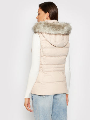 Th Ess Tyra Down Vest With Fur Vintage White / L