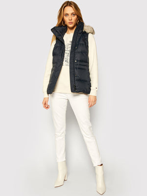 Th Ess Tyra Down Vest With Fur Desert Sky / L
