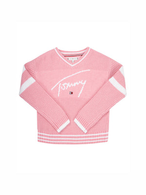 V-Neck Loose Hilfiger Sweater Cashmere Rose / 10