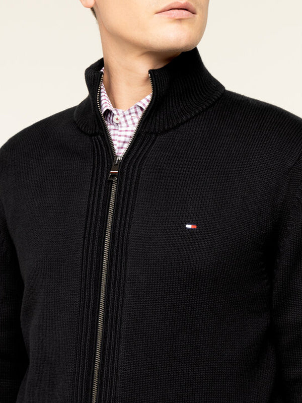 Chunky Cotton Zip Through Jet Black / L