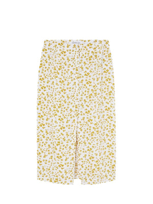 Buttons Through Spli Floral Aop Bright White/Yellow / L