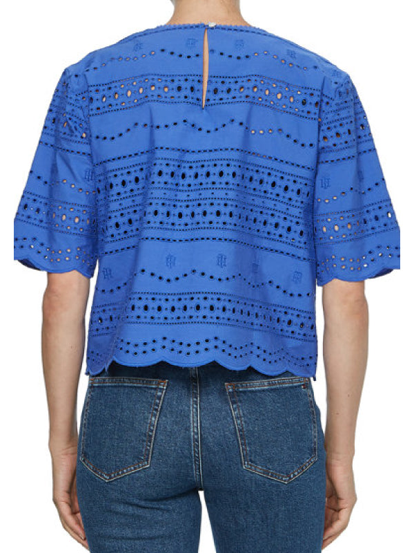 Broderie C-Nk Blouse Ss Verona Blue / 42