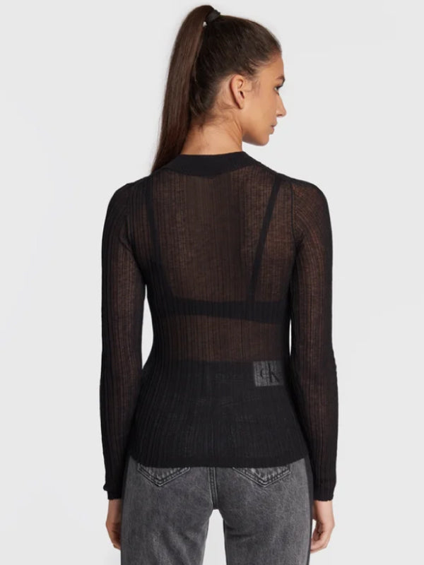 Sheer Yarn Mock Neck Sweater Ck Black / L